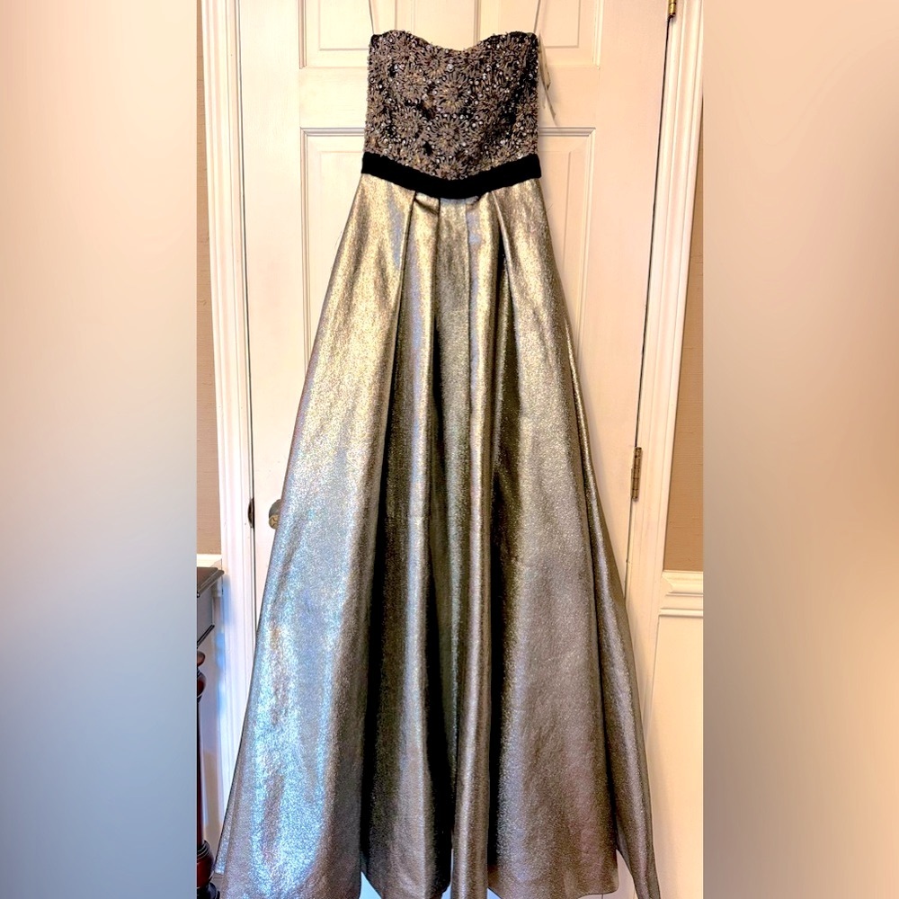 Mikael Aghal Silvery Gold Strapless Prom or Pageant Gown